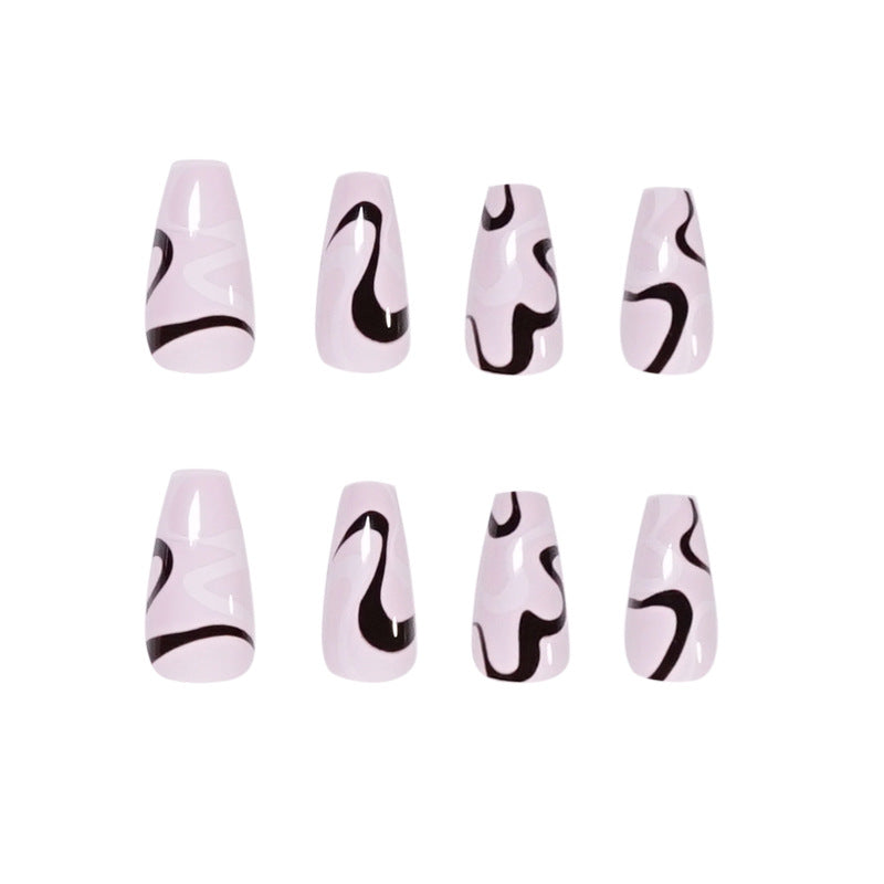 Black and white water wave Press on nails simple wind nail  wave nail line nail  Press on nails wholesale｜365nails