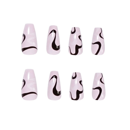 Black and white water wave Press on nails simple wind nail  wave nail line nail  Press on nails wholesale｜365nails