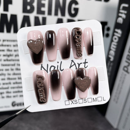 Pure Handmade press on nails dirty powder spray gun gradual change personality medium and long nail patch love letter fake nail｜365nails