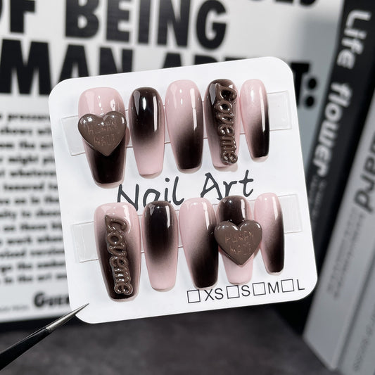 Pistola de pulverização de pó sujo para unhas postiças, feita à mão, com mudança gradual de personalidade, unhas médias e longas, remendo de amor, letra de amor, unhas postiças ｜ 365nails