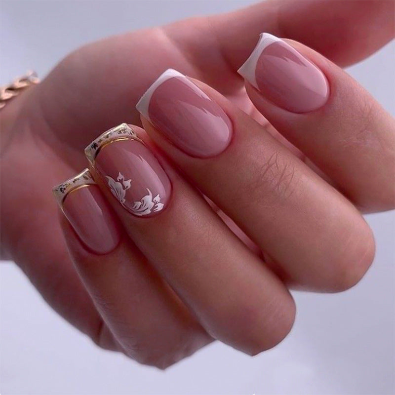 유럽·미국 스타일 여름용 은은한 화이트 플라워 네일아트 숏 스퀘어형 완제품 도매｜365nails