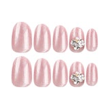 press-on nails Pink cat eye Diamond Diamond Short Round Nail Art Nail Art Sheet Finished Product  Solid Color Nail Art Sheet Removable｜365nails