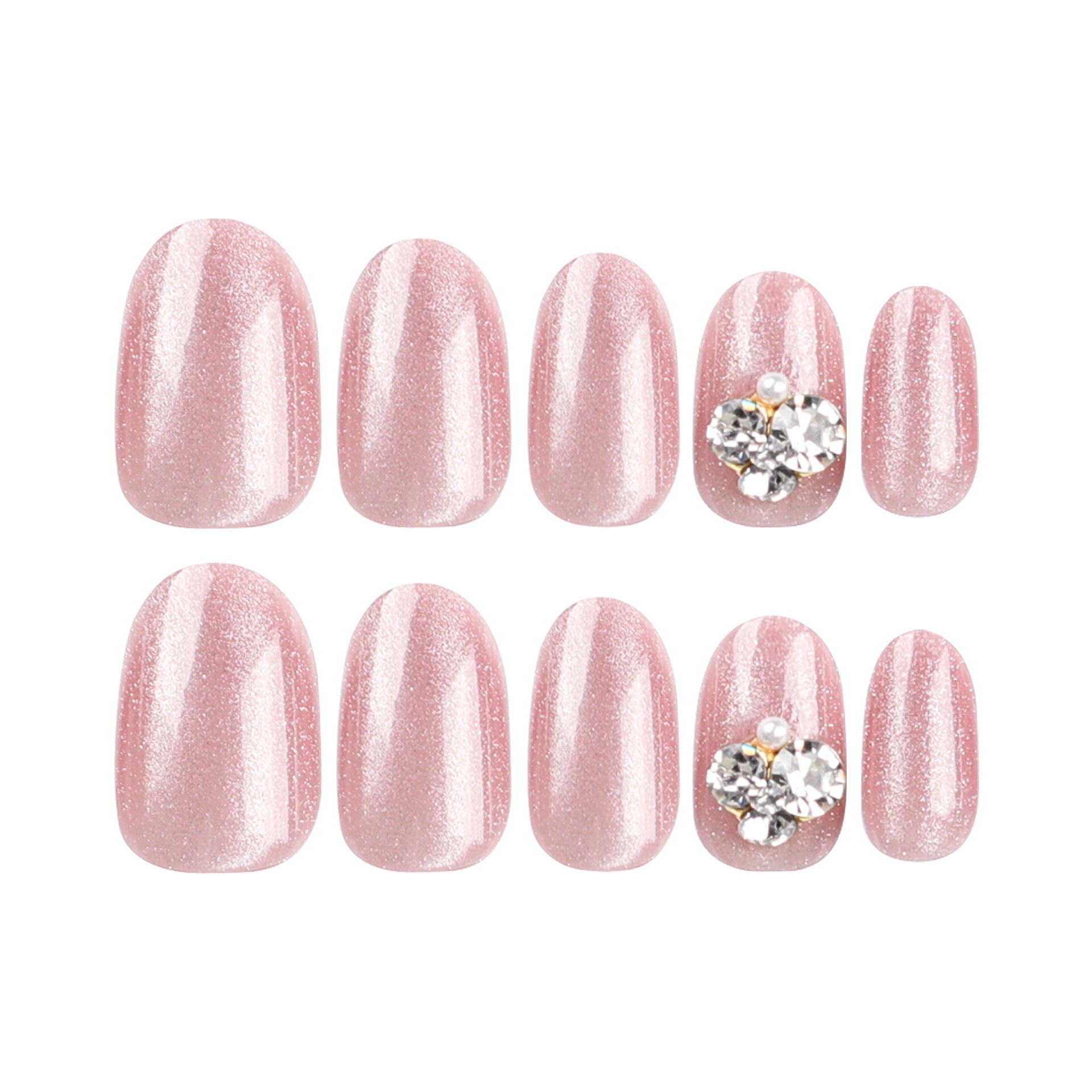 press-on nails Pink cat eye Diamond Diamond Short Round Nail Art Nail Art Sheet Finished Product  Solid Color Nail Art Sheet Removable｜365nails