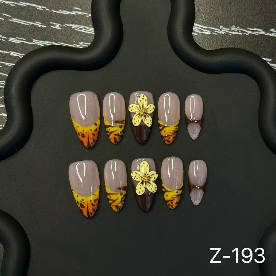 365nails: "Sunset Bloom" – 3D Floral & Gradient Handmade Almond Nails