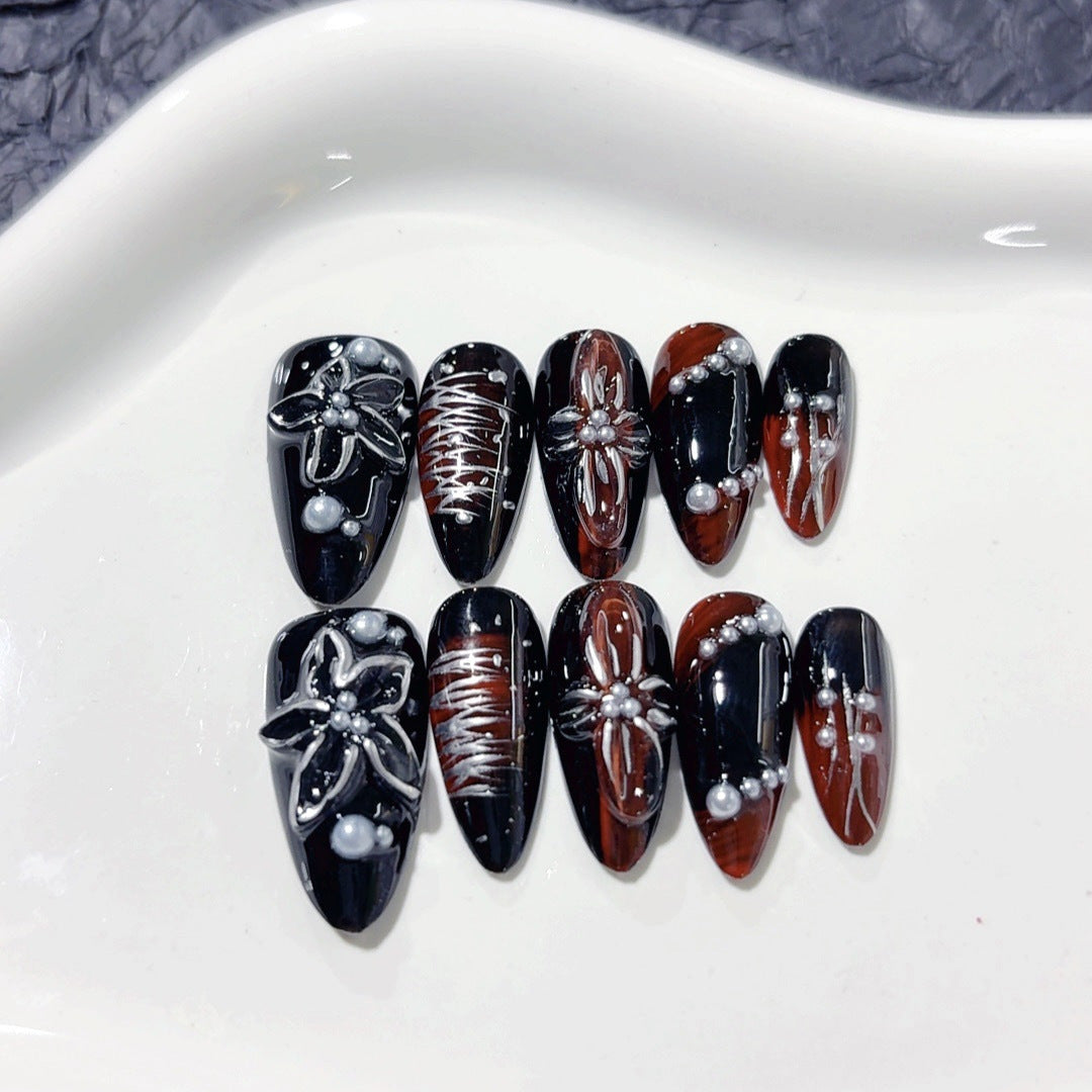 Gothic Bloom: "Crimson Star" – Long Stiletto Press-On Nails