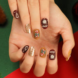 Christmas candy fake nails wholesale short nails art patch finished nails sticker press on nails removable｜365nails