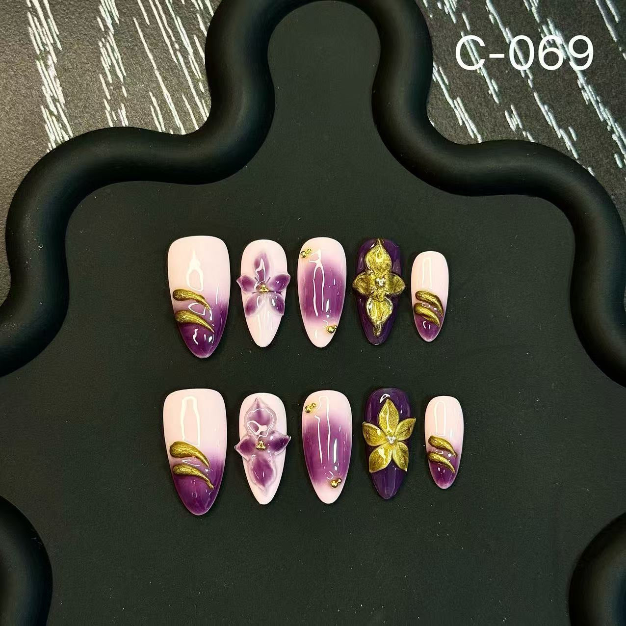 365nails: 자수정의 꿈 – 3D 플라워 수제 아몬드형 네일
