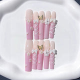 Soft Pink Floral Butterfly Lace Press On Nails