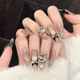 Blush Champagne Crown Crystal Long Coffin Press On Nails