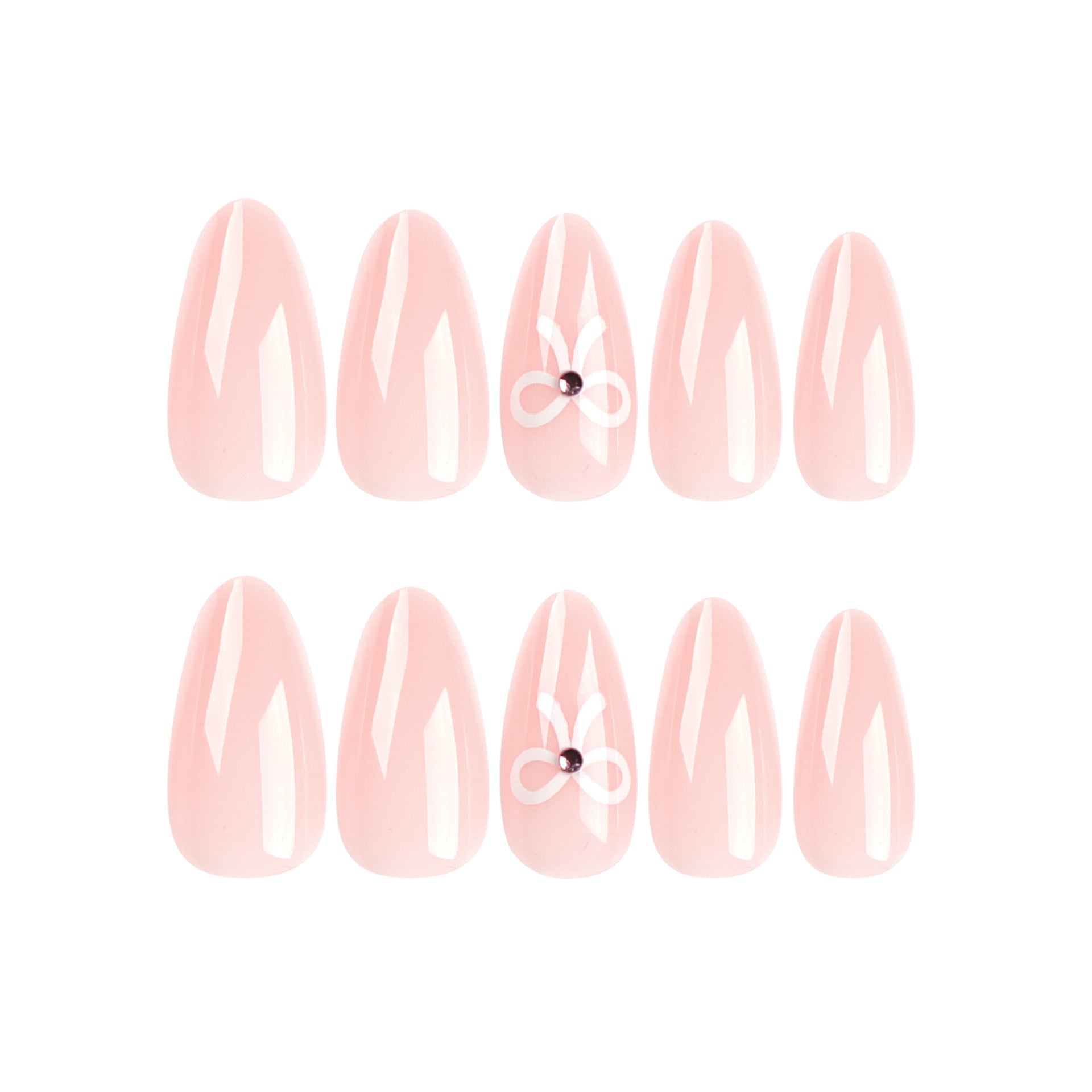 Uñas postizas cortas con lazo blanco y armadura, color piel, venta al por mayor | 365nails