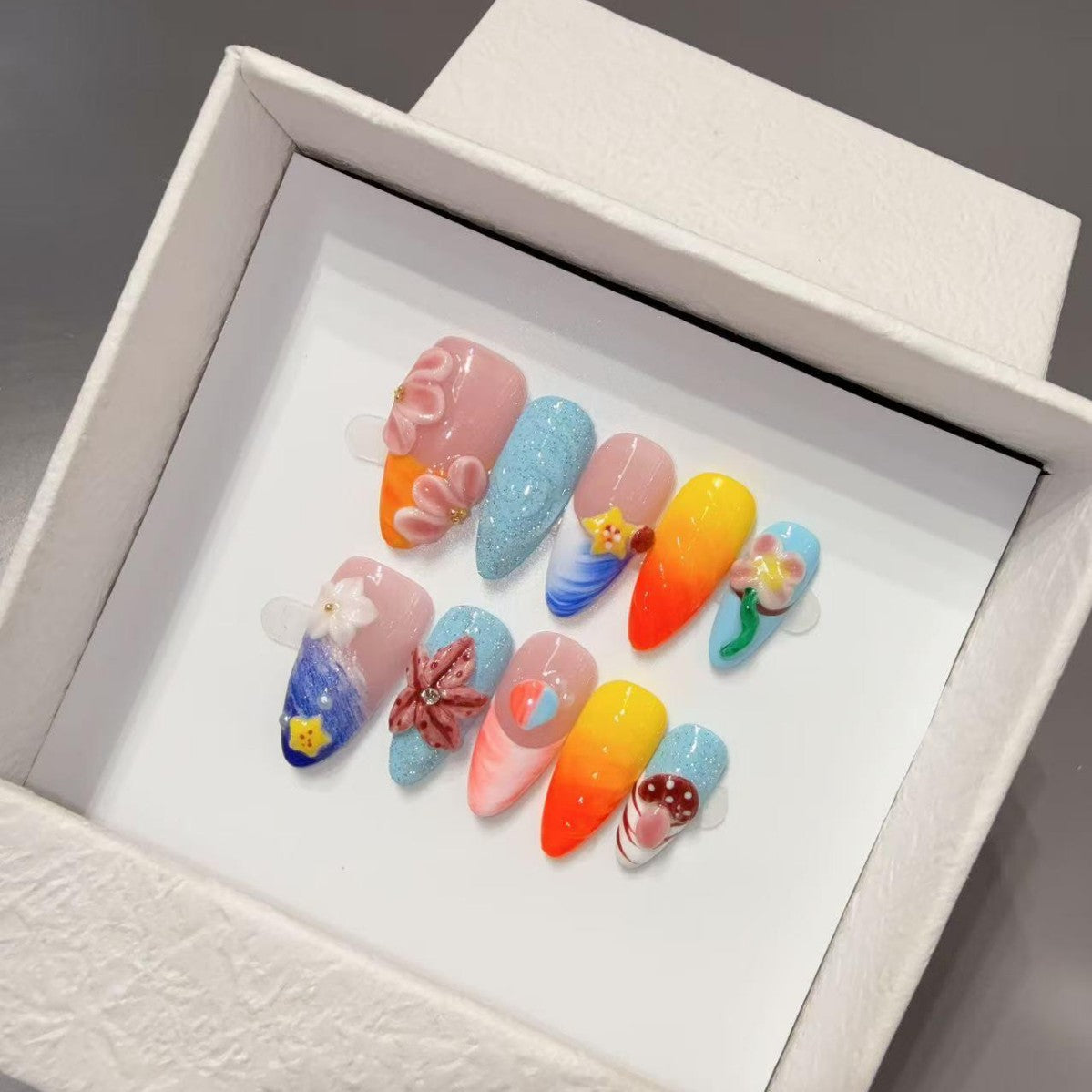 365nails: "바다의 미풍" – 3D 조개 수제 스틸레토형 프레스온 네일