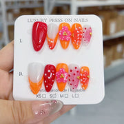 Tropical Bloom: "Coral Cherry" – Unhas Postiças Amêndoas