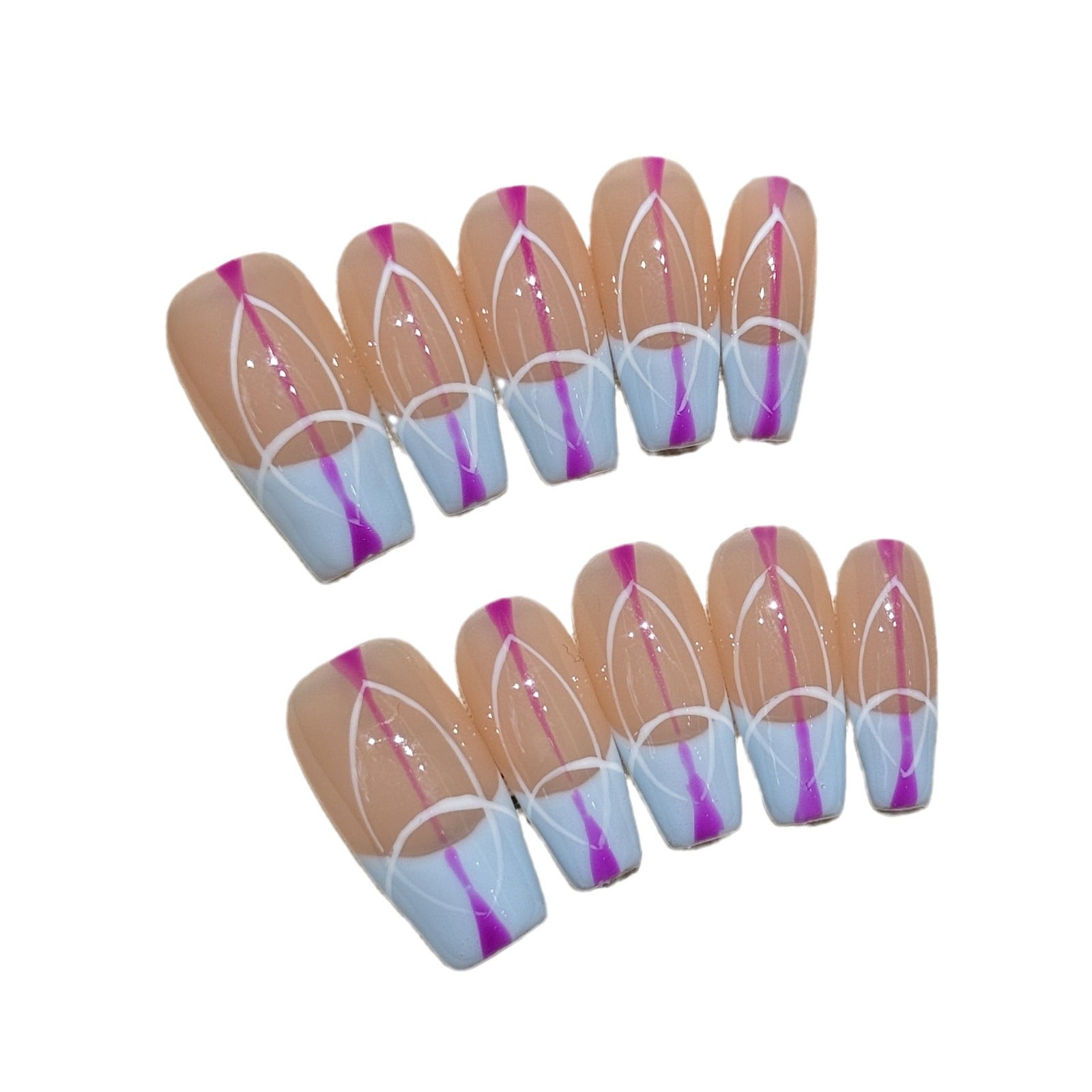 Gradient Geometric Lines Personalized handmade press on nails Art Gradient Future Technology Lines Handmade Finished Products Wear Nail | 365nails