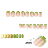 Fresh French Green 3D Gold Mirror Pink Short Square press-on nails