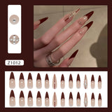 Uñas postizas extraíbles con diseño de cruz francesa en rojo Angola, 24 piezas | 365nails