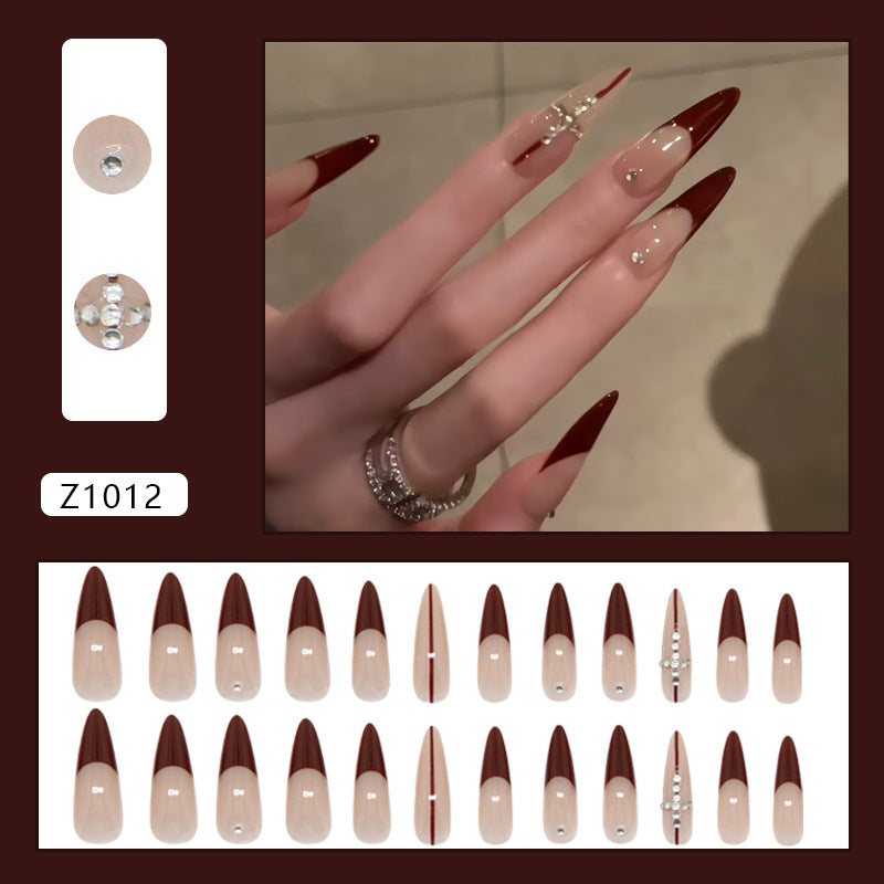 Uñas postizas extraíbles con diseño de cruz francesa en rojo Angola, 24 piezas | 365nails