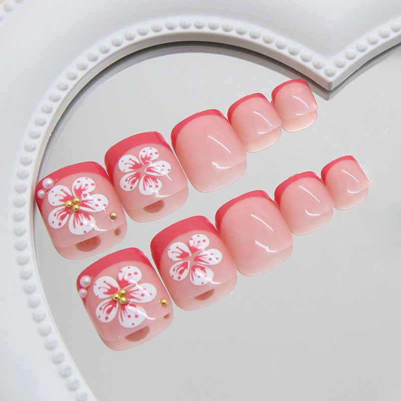 Uñas de los pies versátiles con temperamento de perla de lirio francés frío y roto, extraíbles, 24 piezas ｜365nails