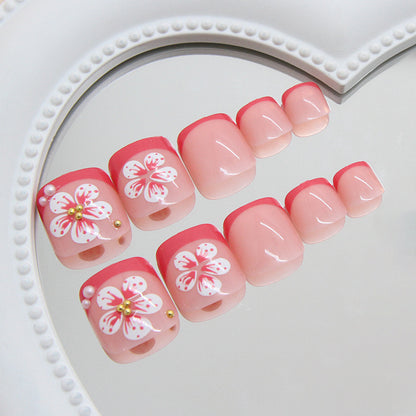 Uñas de los pies versátiles con temperamento de perla de lirio francés frío y roto, extraíbles, 24 piezas ｜365nails