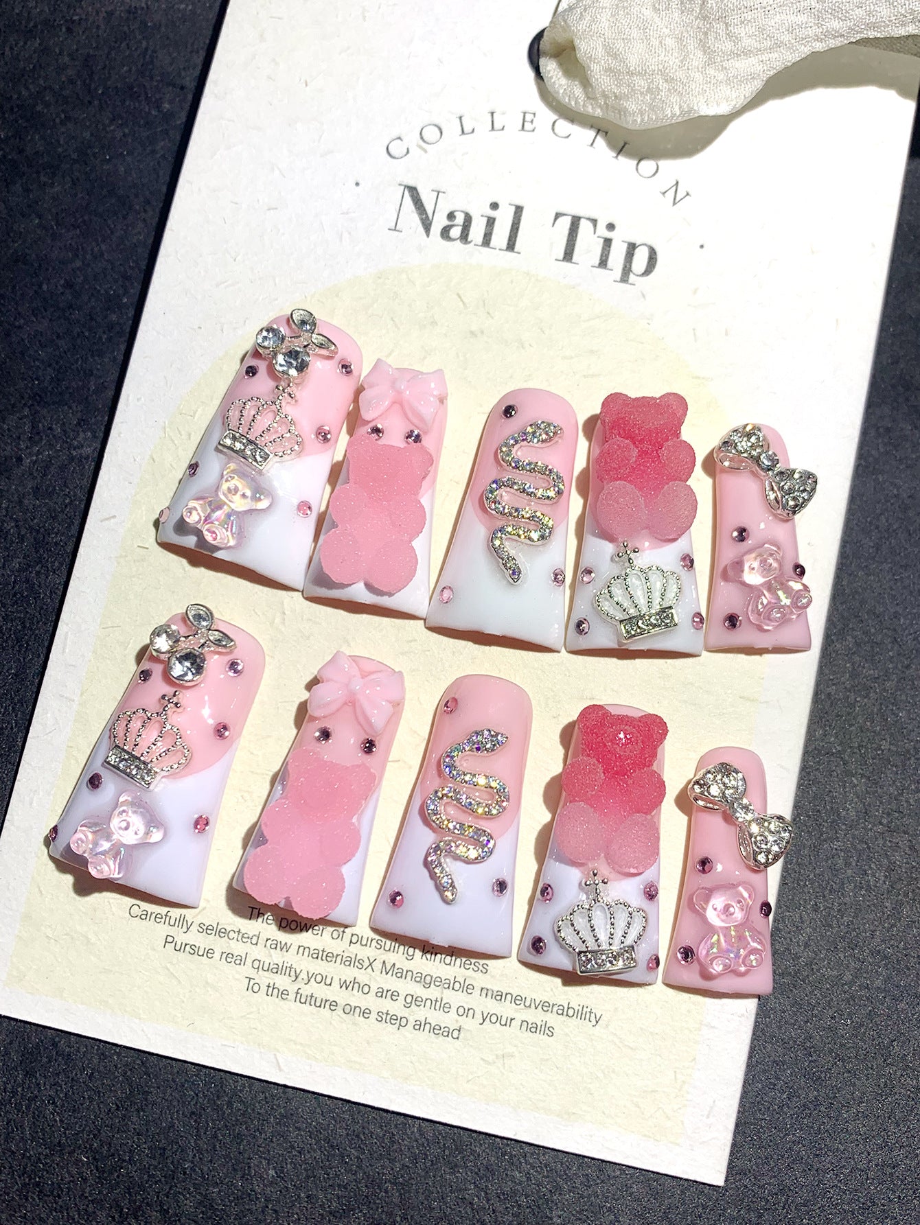 Sweet Pink Sugar Candy Crown Press On Nails