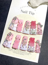 Sweet Pink Sugar Candy Crown Press On Nails
