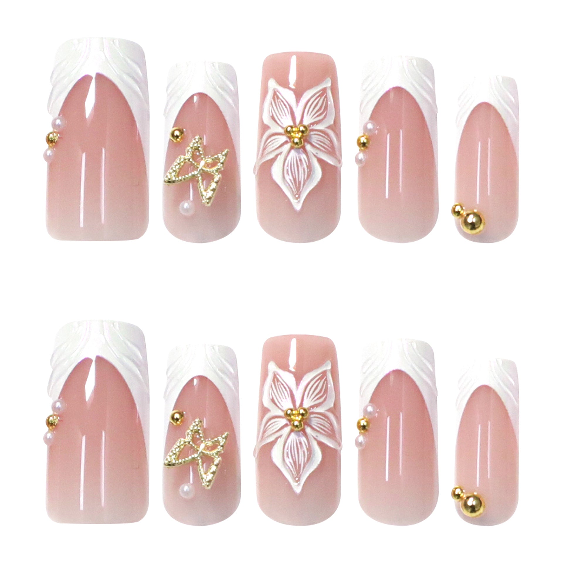 Short Almond Press On Nails with Pink Base & Red Polka Dot & Plaid Accents