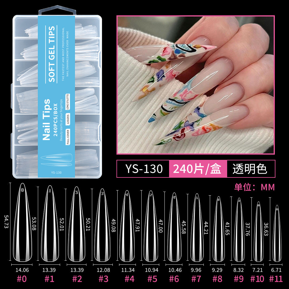 Nail Tips semi-full sticker, light sticker, extended water pipe nail 240 pieces XXXL thin dog transparent manicure patch fake nail