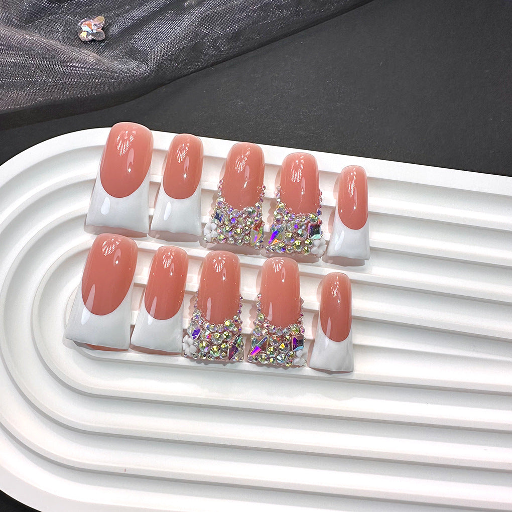 Nude Pink Crystal Duckbill Press-On Nails