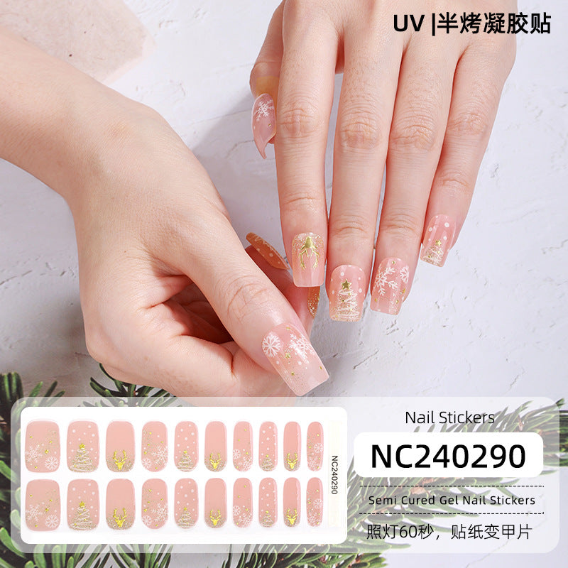 Semi-Cured Gel Nail Strips 3D Foil Christmas Snowflake Glow Design (MOQ=3)