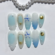 365nails-海洋低語：「貝殼小夜曲」— 杏仁形 手工製 3D 雕刻 穿戴甲