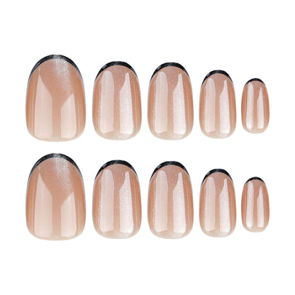 Wear nail pads wholesale coffee color cat eye French black nail pads short nail patches removable nail pads｜365nails