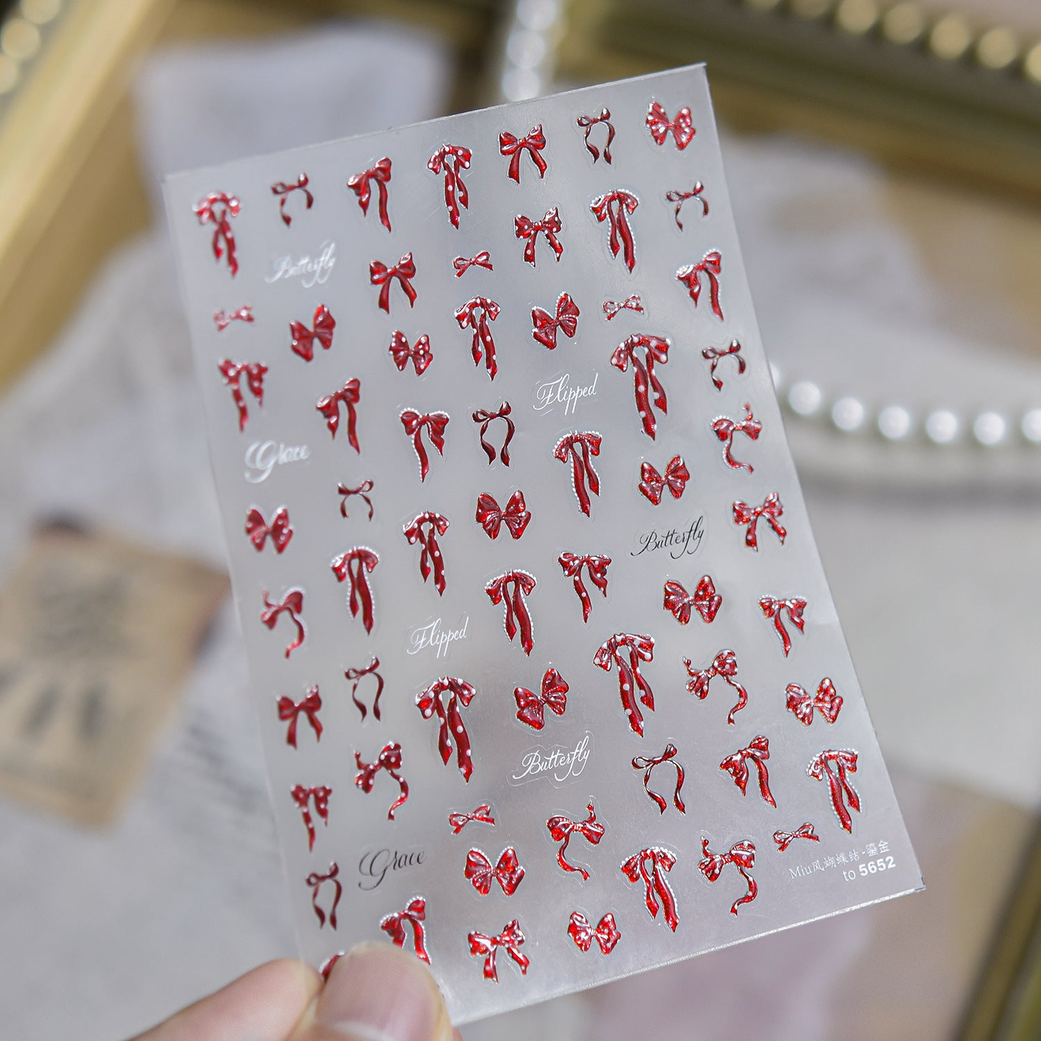Lace Bow Hologram – Coquettish Milestone Nail Art Stickers