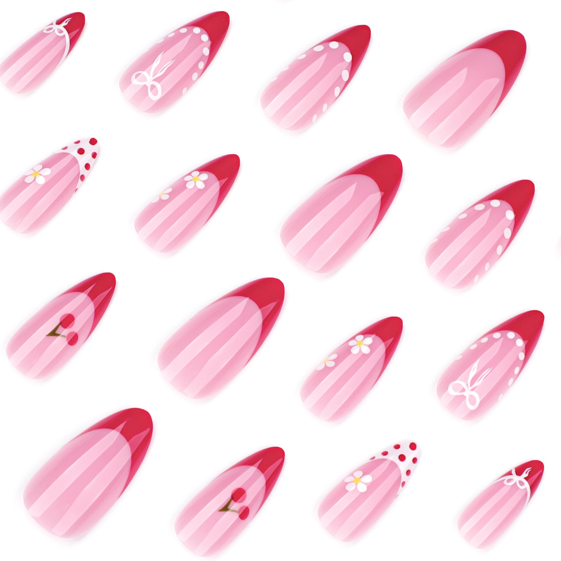 法式紅 短款杏仁形穿戴甲 甜美熱賣 批發｜365nails