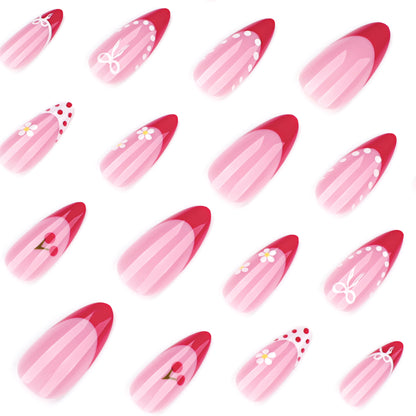 French red  short almond nail  sweet  hot-selling wearing  wholesale｜365nails