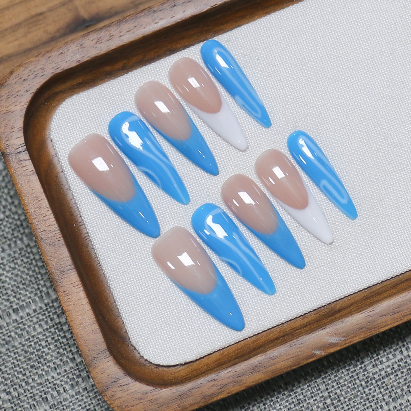 Azure Breeze: "Cyan Tide" – Long Stiletto Press-On Nails