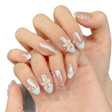 Pastel Blue Floral Pearl Gloss Press On Nails