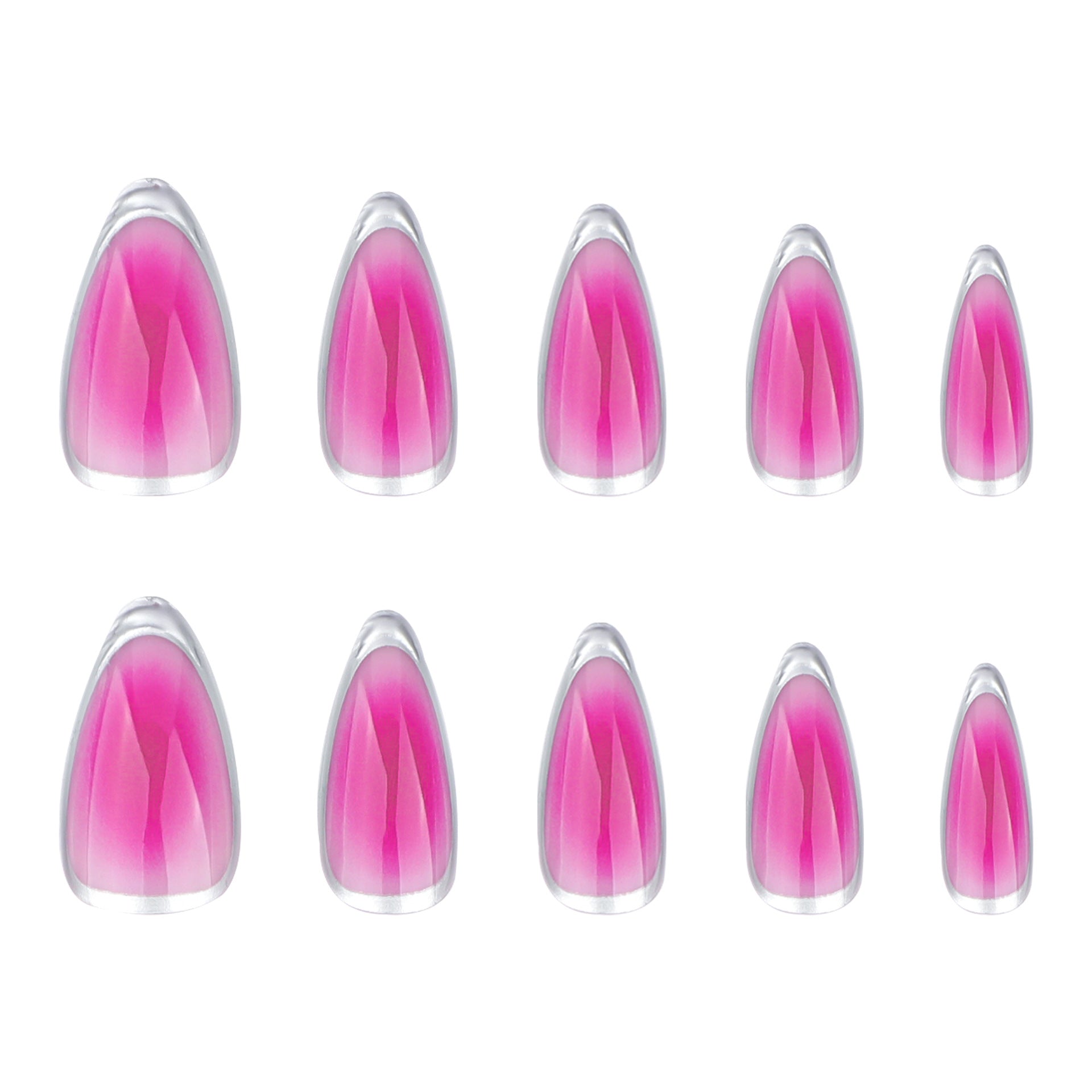 vente chaude patchs, flou rose rouge, cercle français argent, patchs d'ongles amande, en gros.｜365nails