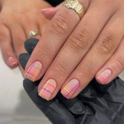 365nails: "Pastel Plaid Short Square" – Spring Press-on Nails