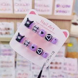 Kulomie Purple Cute Kids Press On Nails with Heart Grid
