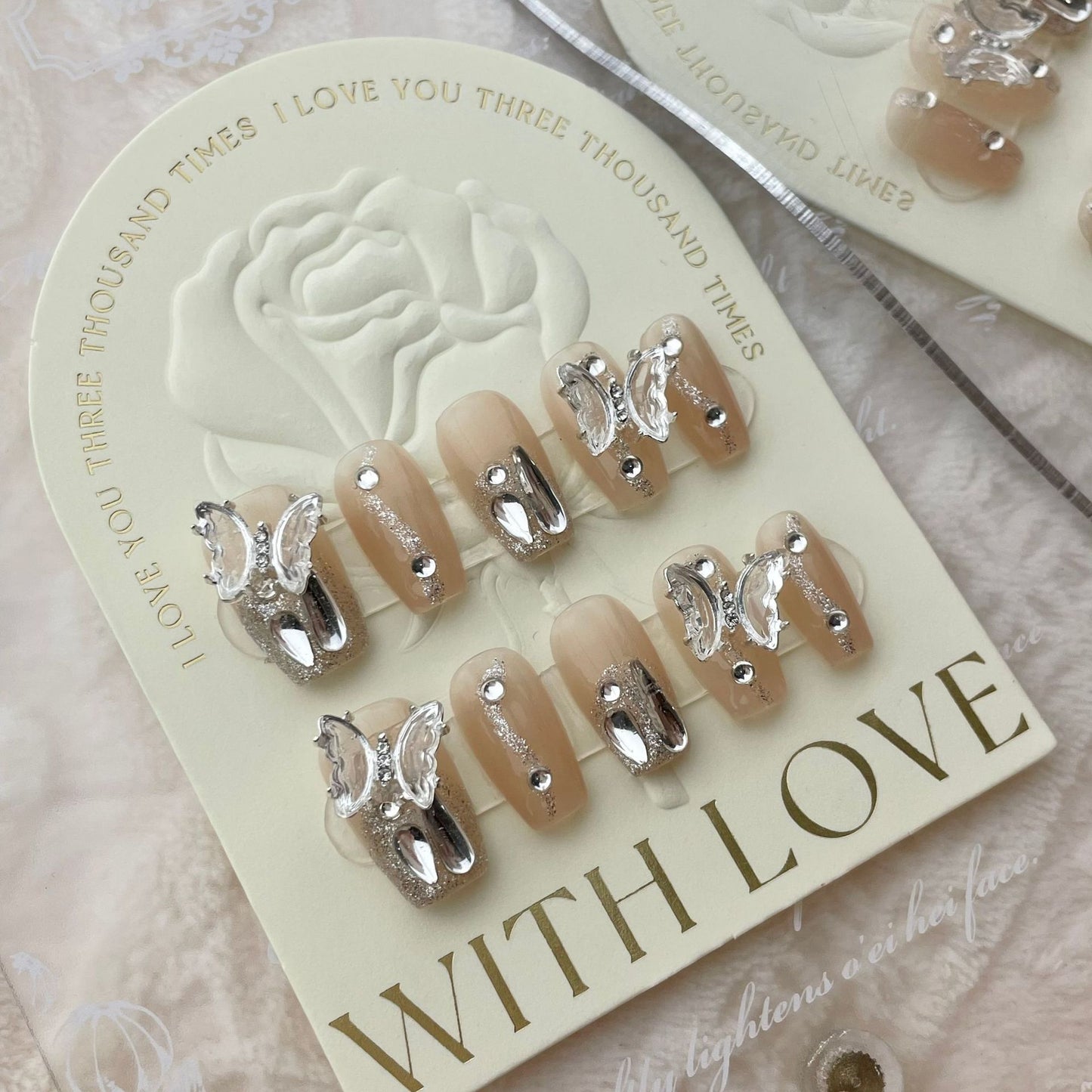 Nude Bow Chrome & Orange Cute Mix Nails