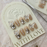 Nude Bow Chrome & Orange Cute Mix Nails