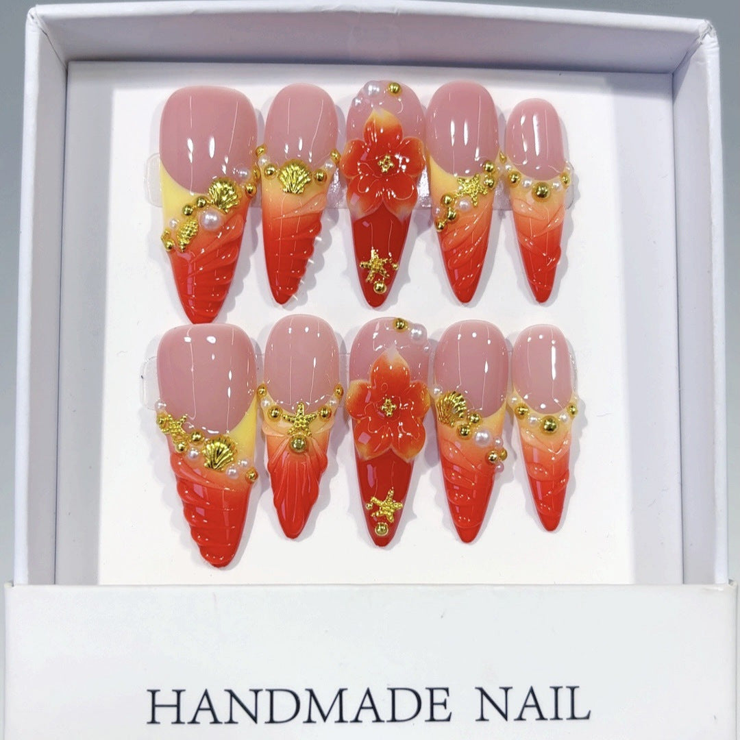 Strawberry Bloom: "Red Berry" – Long Almond Handmade Press On Nails