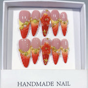 Strawberry Bloom: "Red Berry" – Long Almond Handmade Press On Nails