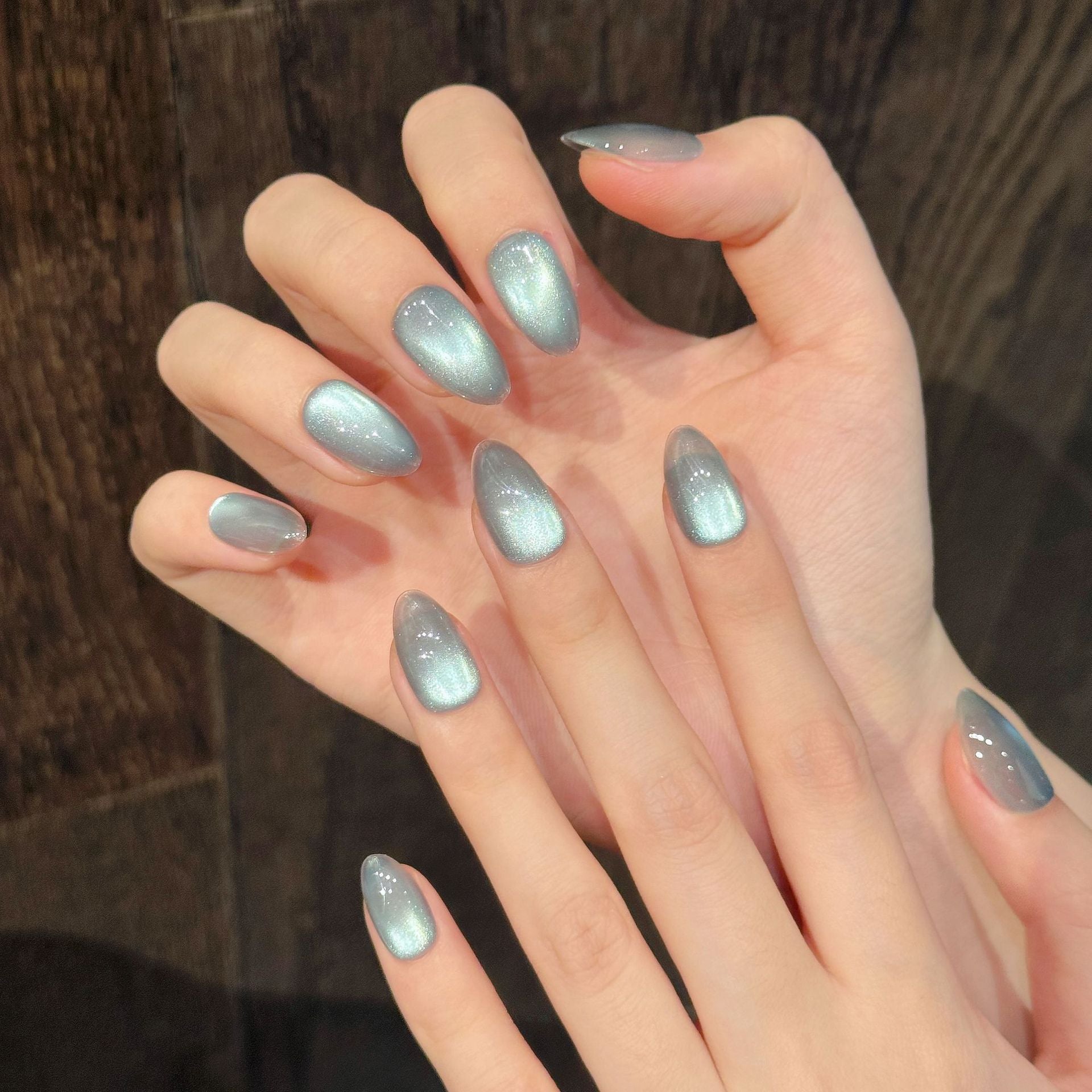 Glossy Aqua Metallic Press On Nails Set