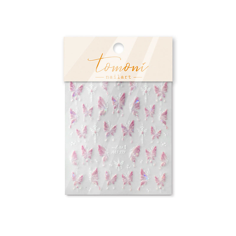 365nails: "Papillon Holographique Rose" – Autocollants pour ongles délicats