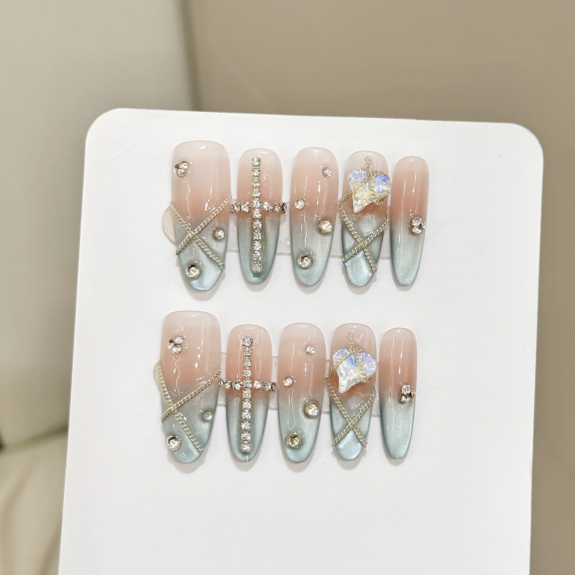 365nails: "Ethereal Whisper" – 3D Bow & Crystal Handmade Almond Nails