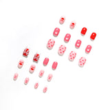 Uñas postizas con lazo, corazón, melocotón y oso, con acabado a presión, removibles | 365nails