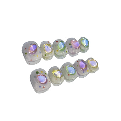 Handmade manicure patch polka dot macaron colorful bright diamond cute sweet short nail wearable nail piece｜365nails