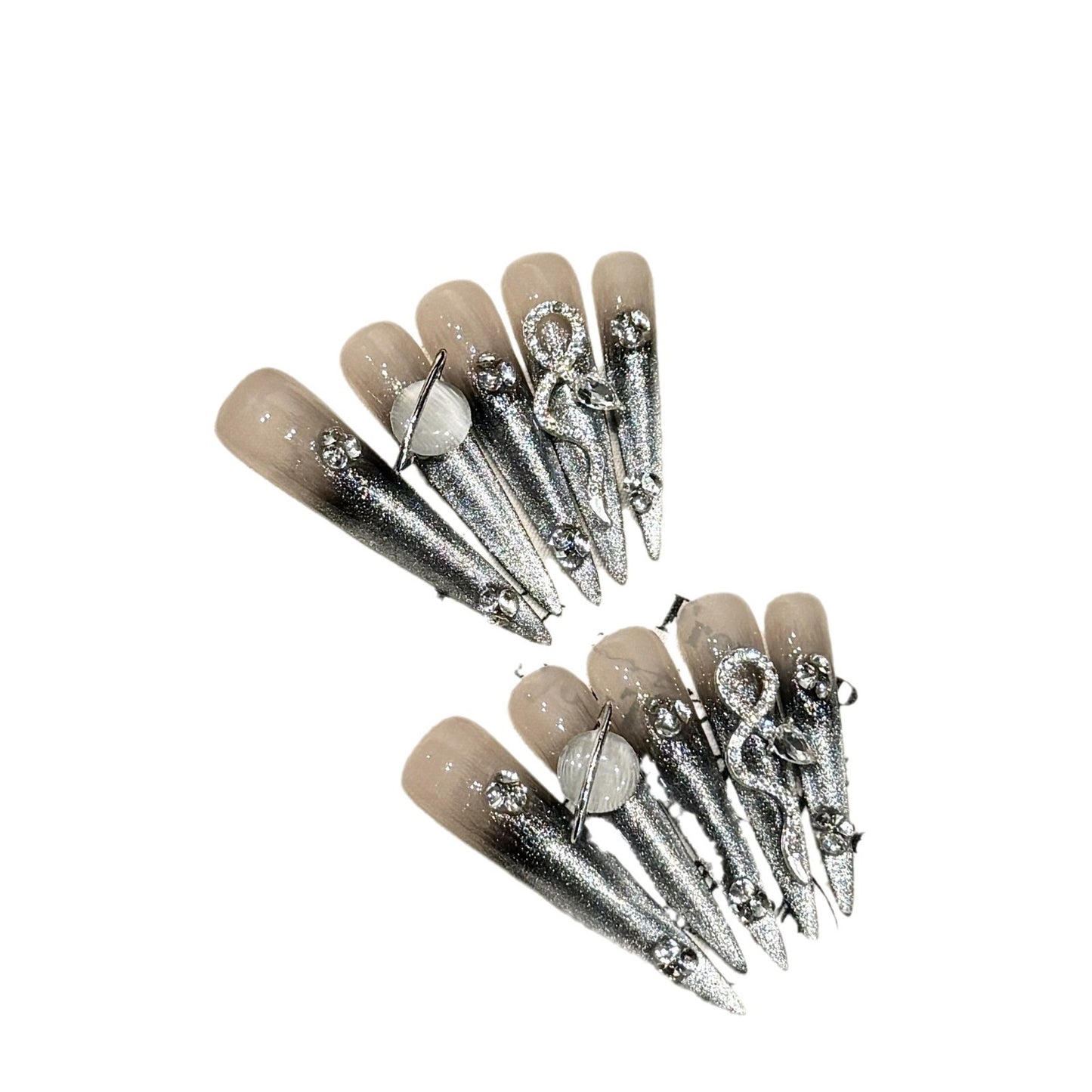Silver Heavy Industry Xinghui extra long Wear Nail Art Finished Product Removable and Repeated | 365nails