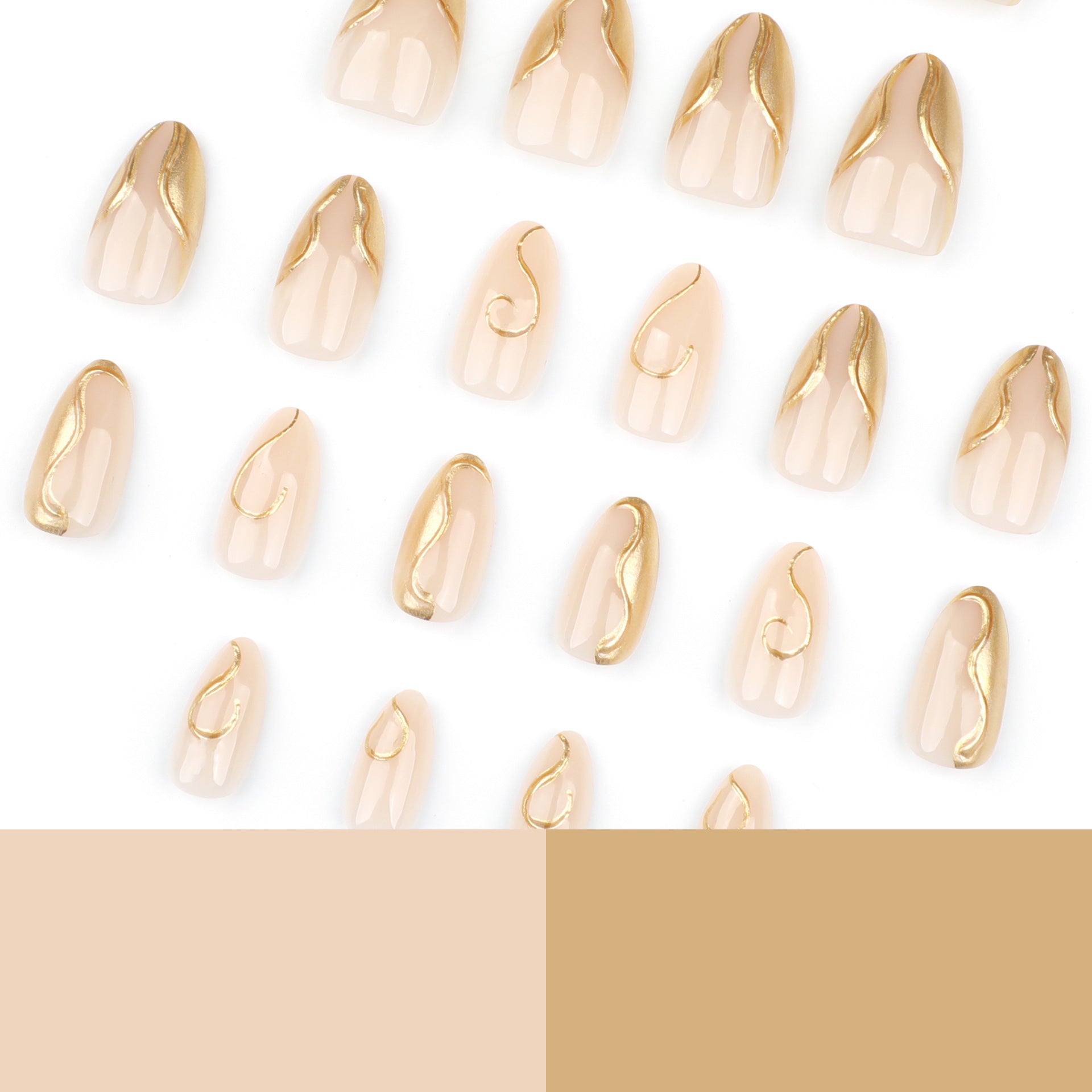 3D金色不規則美甲 短款杏仁形熱銷成品甲片｜365nails