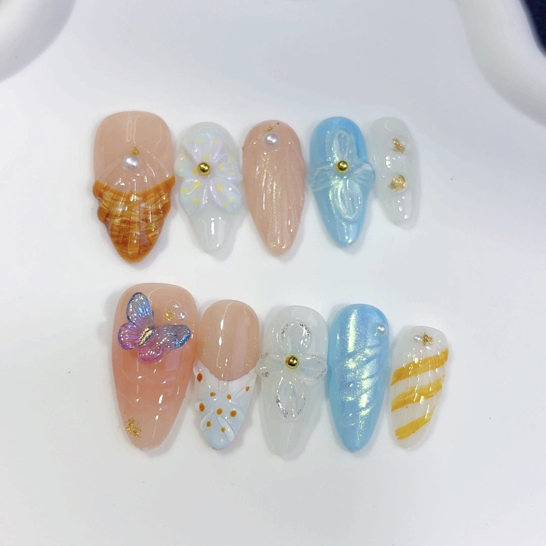 Summer Breeze: "Seashell Whisper" – Almond Shape Handmade Press On Nails